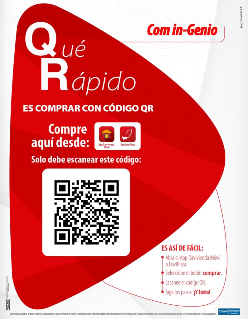 Código QR Com in-Genio para pagos electrónicos desde tu teléfono celular por medio de la aplicación Daviplata de Davivienda